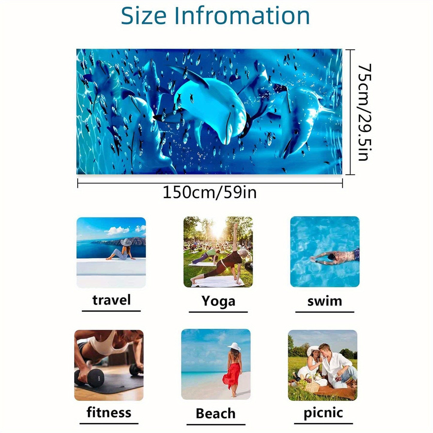 Extra-Large Microfiber Beach Towel with Vibrant Dolphin & Fish Design