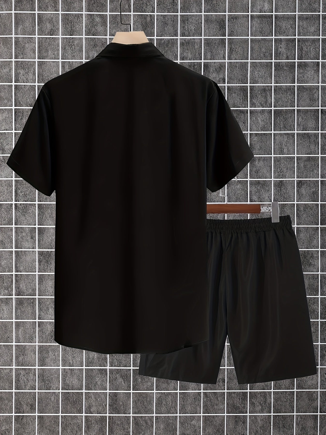 Men'S 2pcs Summer Set, Casual Print Short Sleeve Button- Shirt and Shorts
