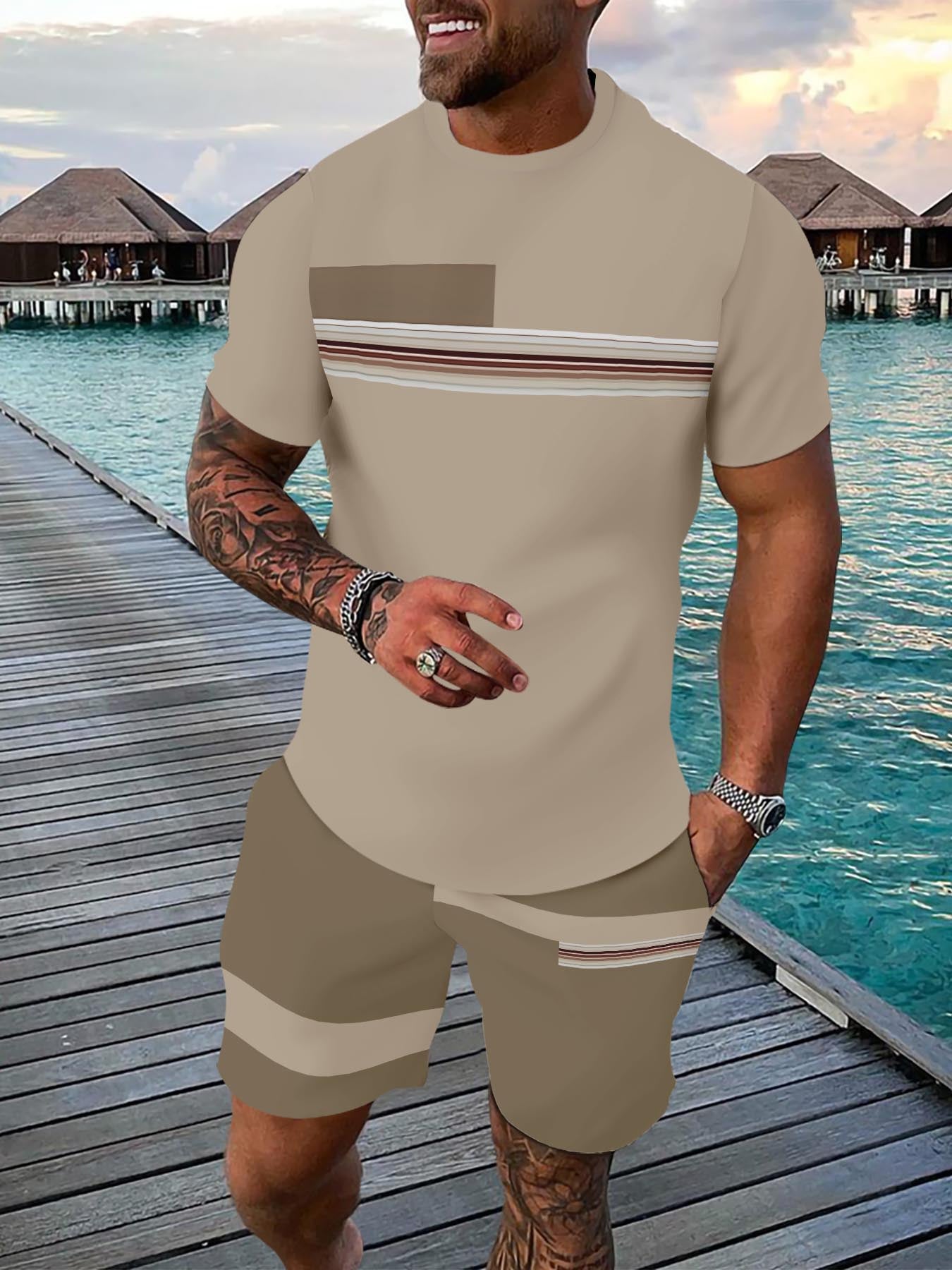 Men'S Breathable Outdoor Casual T-Shirt And Shorts Set