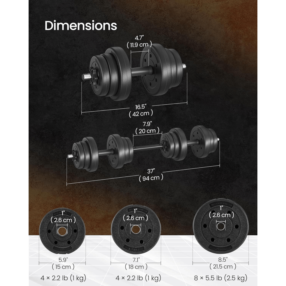 2 x 10 kg Adjustable Dumbbells with Extra Barbell Bar