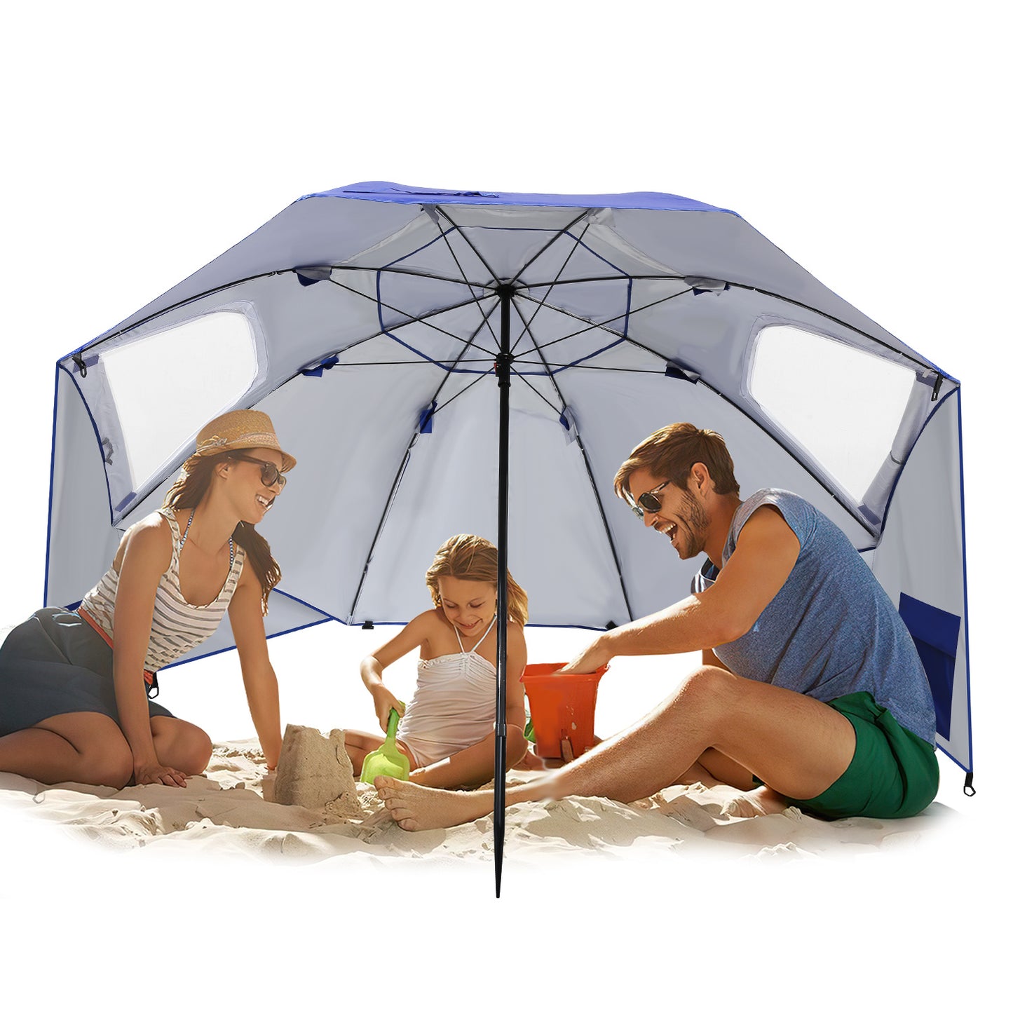 Parasols 2-in-1 Beach Tent Umbrella Heavy-Duty Sun Shelter