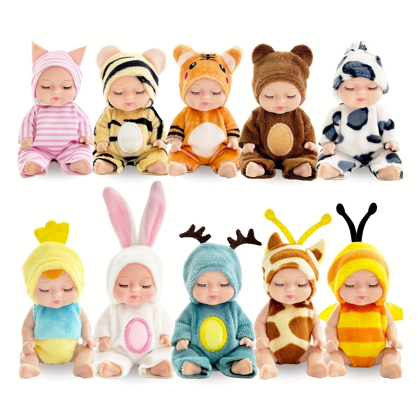 10pcs Mini Children's Dolls, 4-inch Realistic Animal Costume Dolls