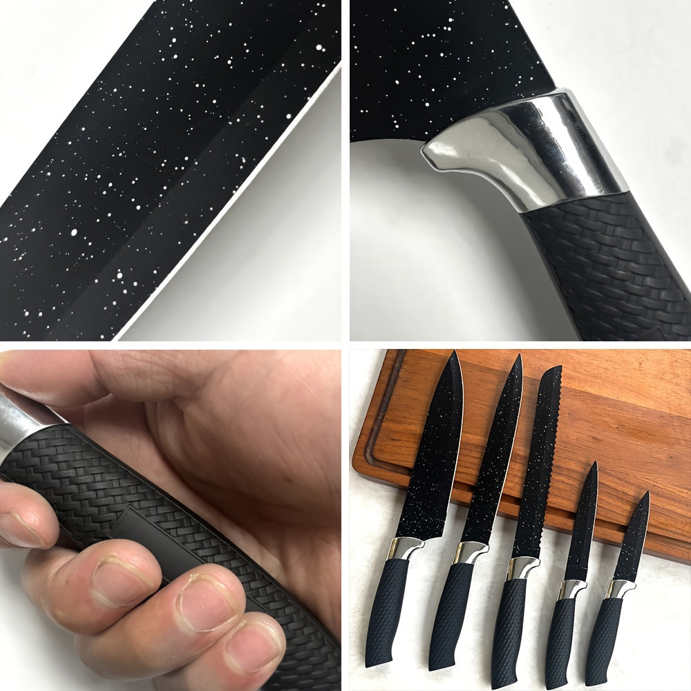 Set Cuțite Profesionale 7 piese – Lame Forjate Titan Negru cu Suport Lemn
