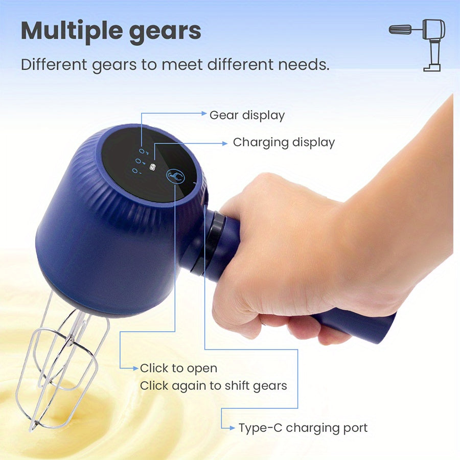 USB Rechargeable Cordless Electric Hand Mixer with Dual Whisk Heads