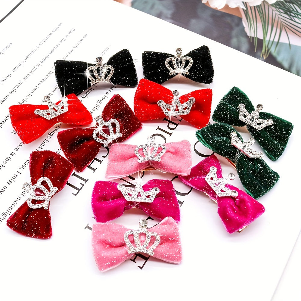 5pcs Mixed Color Crown Bow Dog Hairpins