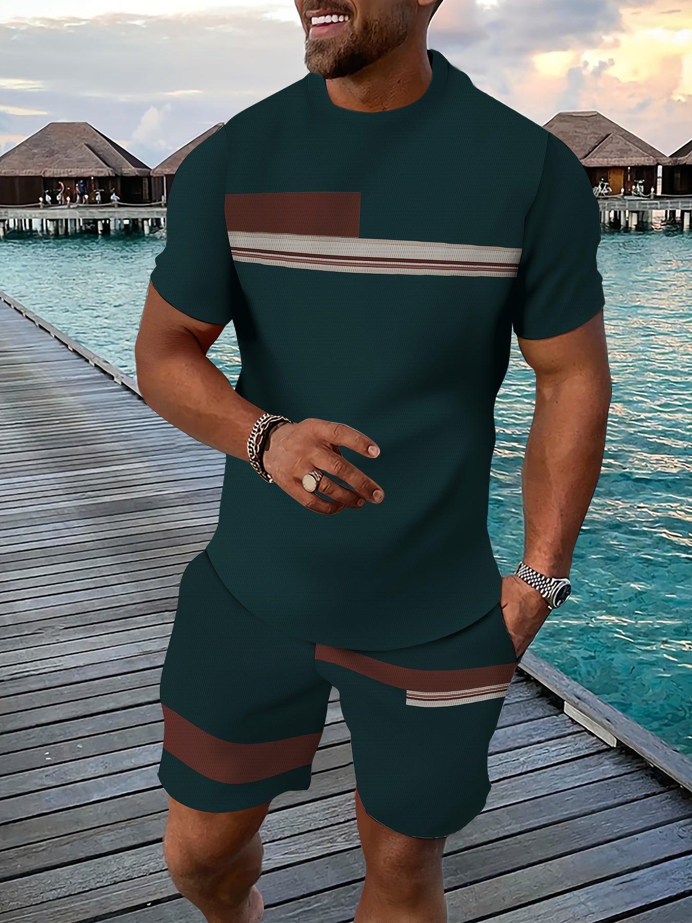 Men'S Breathable Outdoor Casual T-Shirt And Shorts Set