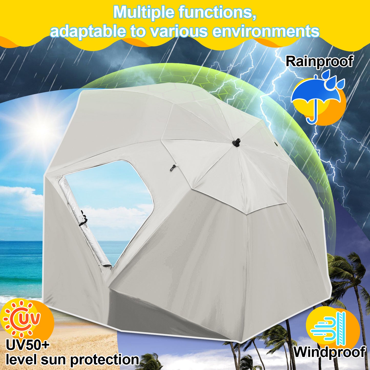 Parasols 2-in-1 Beach Tent Umbrella Heavy-Duty Sun Shelter