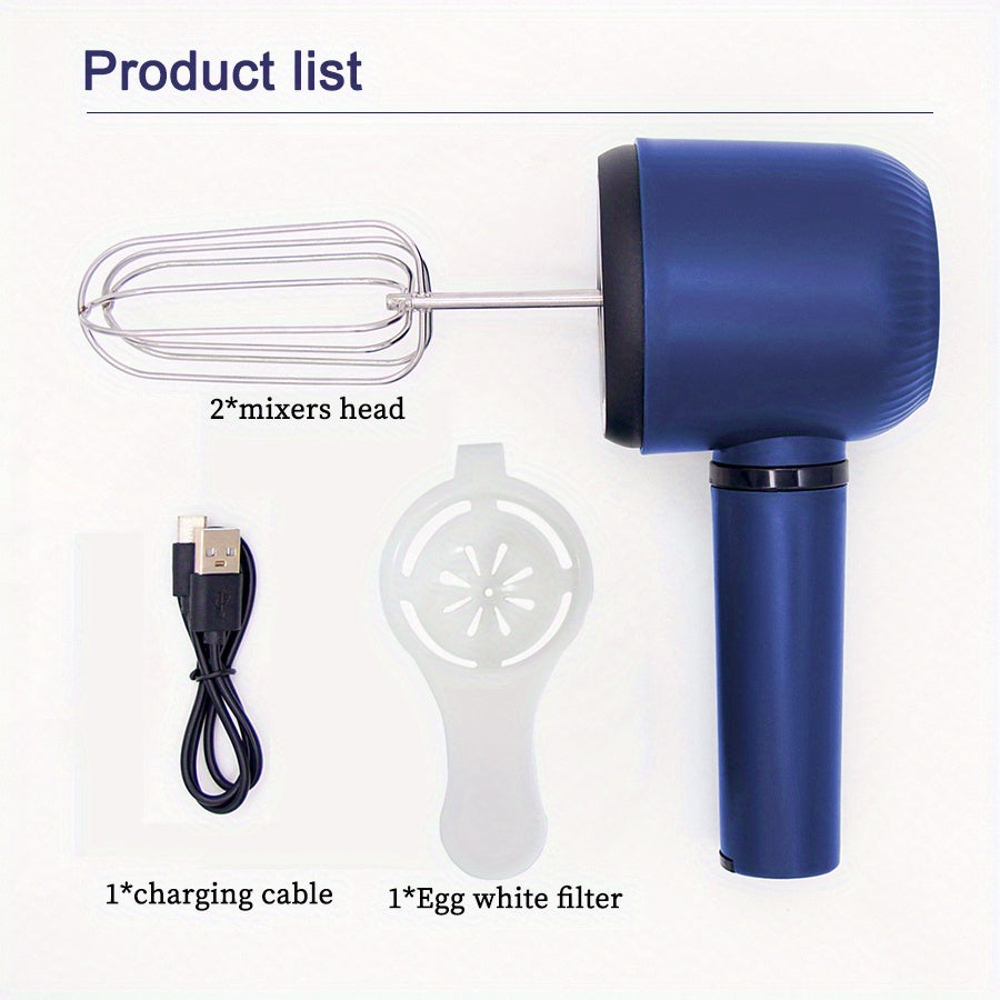 USB Rechargeable Cordless Electric Hand Mixer with Dual Whisk Heads