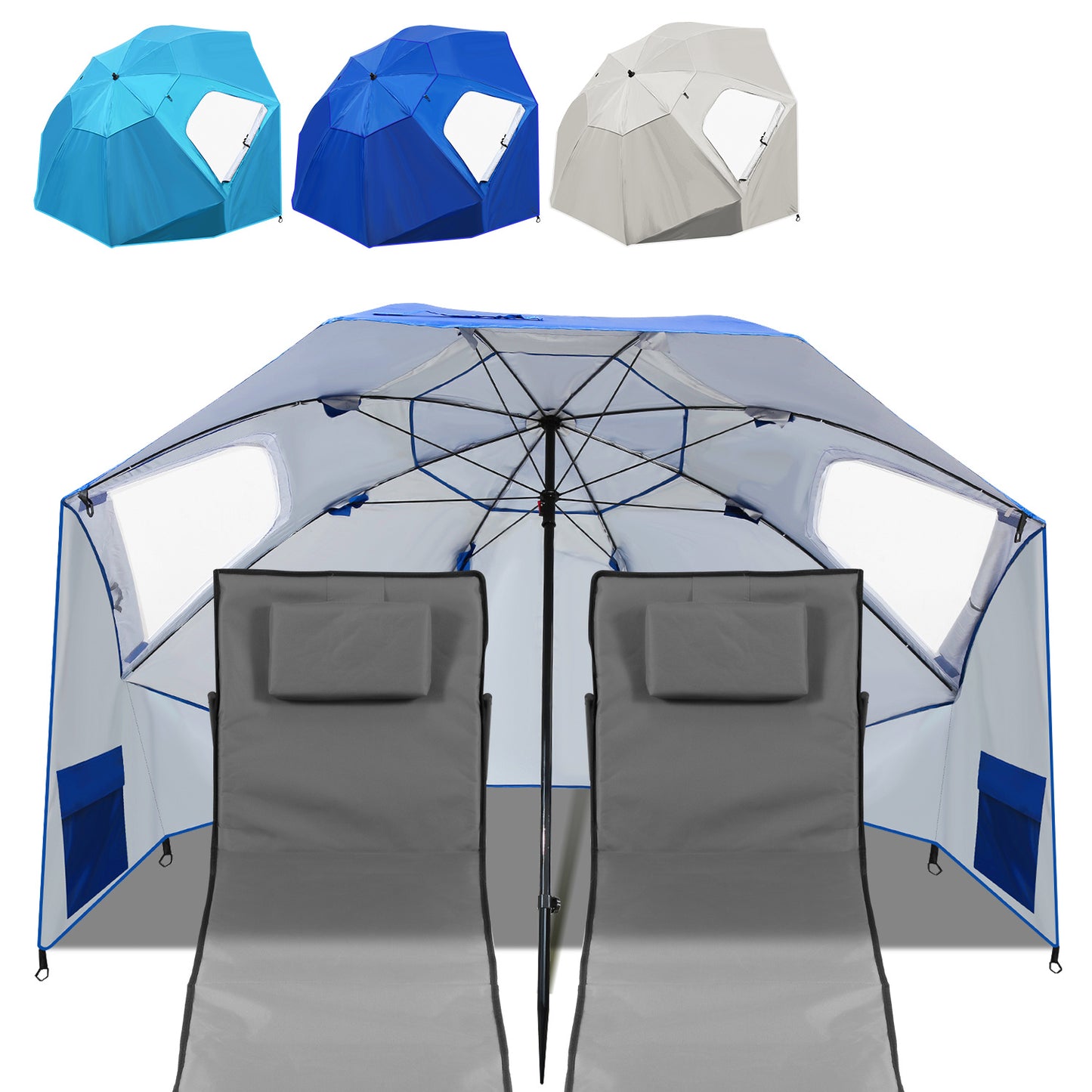 Parasols 2-in-1 Beach Tent Umbrella Heavy-Duty Sun Shelter