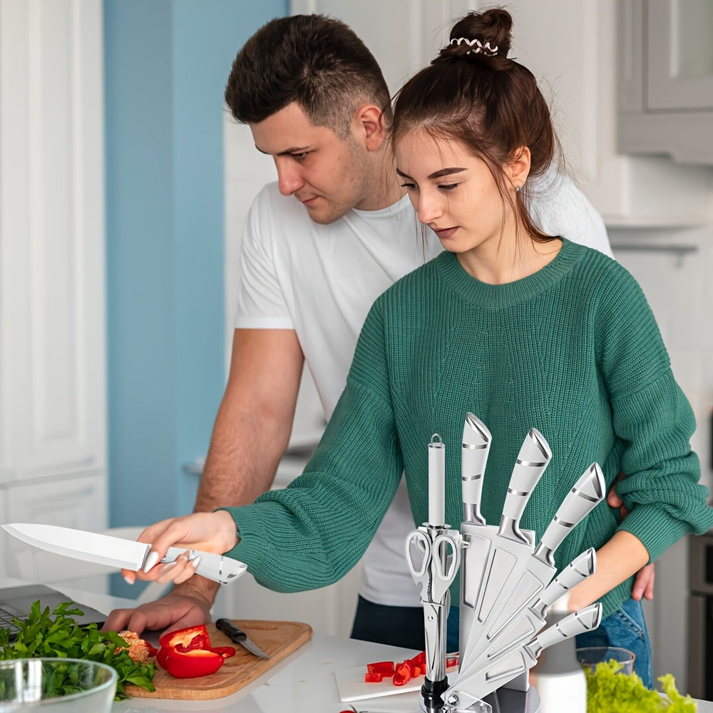 9Pcs Set Cuțite de Bucătărie Albă