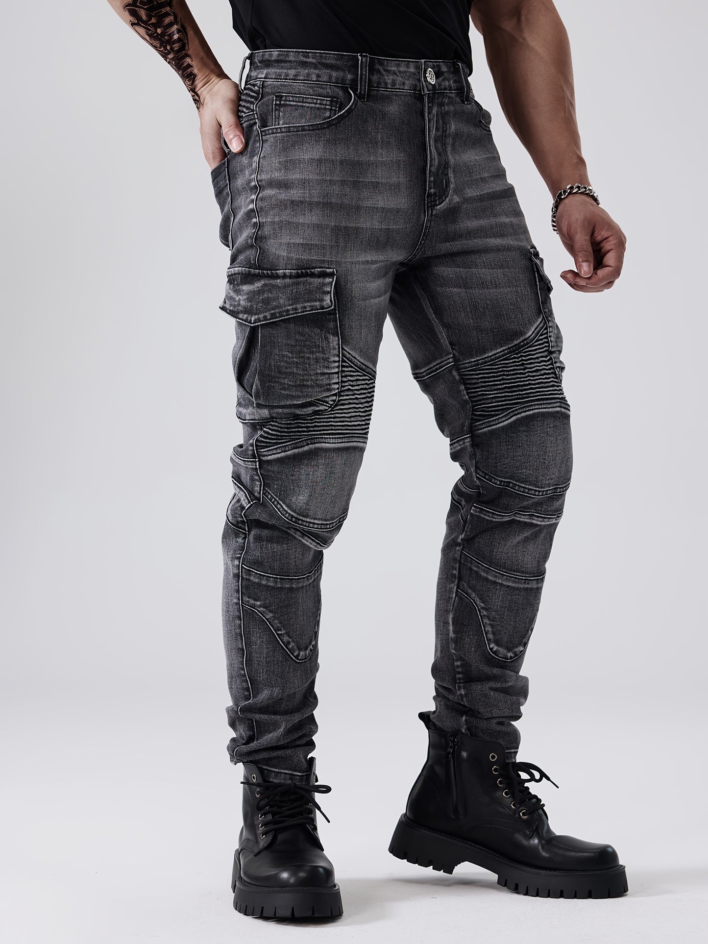 Men's Slim Fit Stretch Jeans with Multi-Pocket Design
