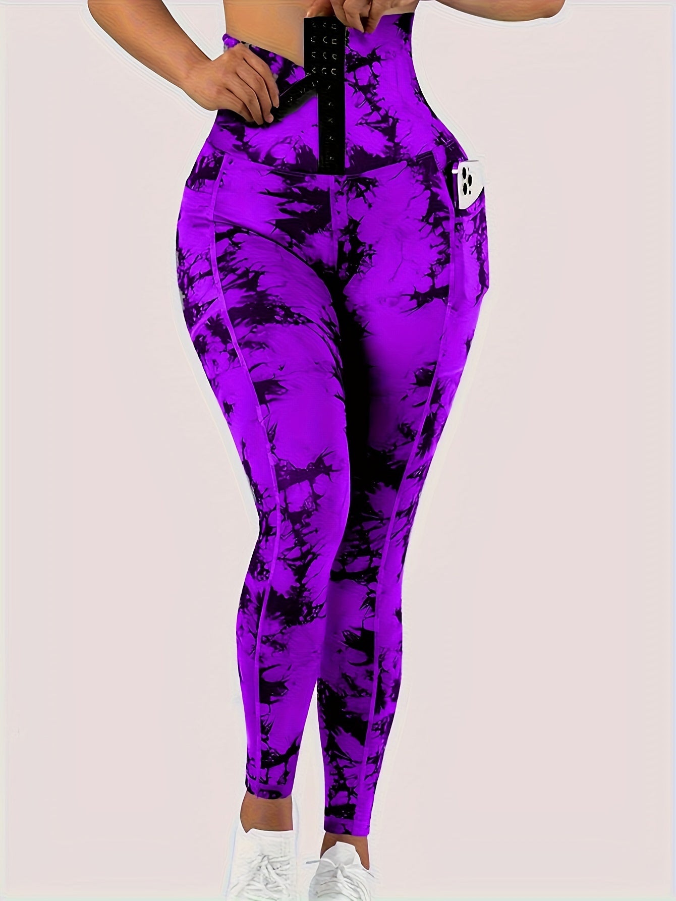 Women'S Tie-Dye Print High-Waisted Tummy Control Pants with Front Zipper