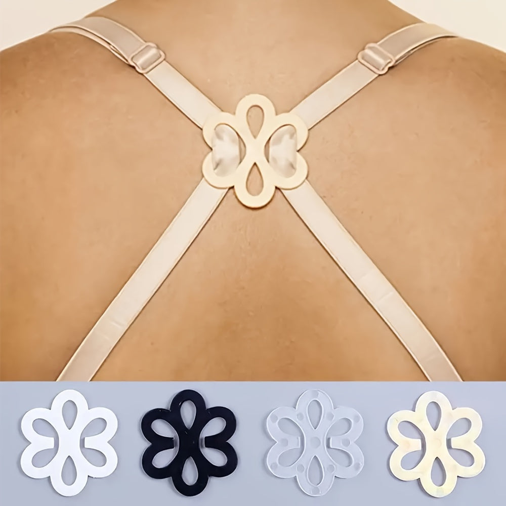 4pcs Fashionable Floral Bra Strap Clips - Invisible, Non-slip & Secure