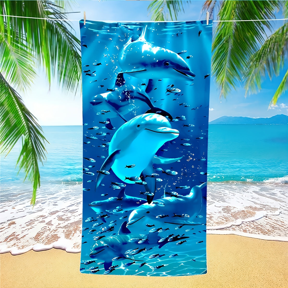 Extra-Large Microfiber Beach Towel with Vibrant Dolphin & Fish Design