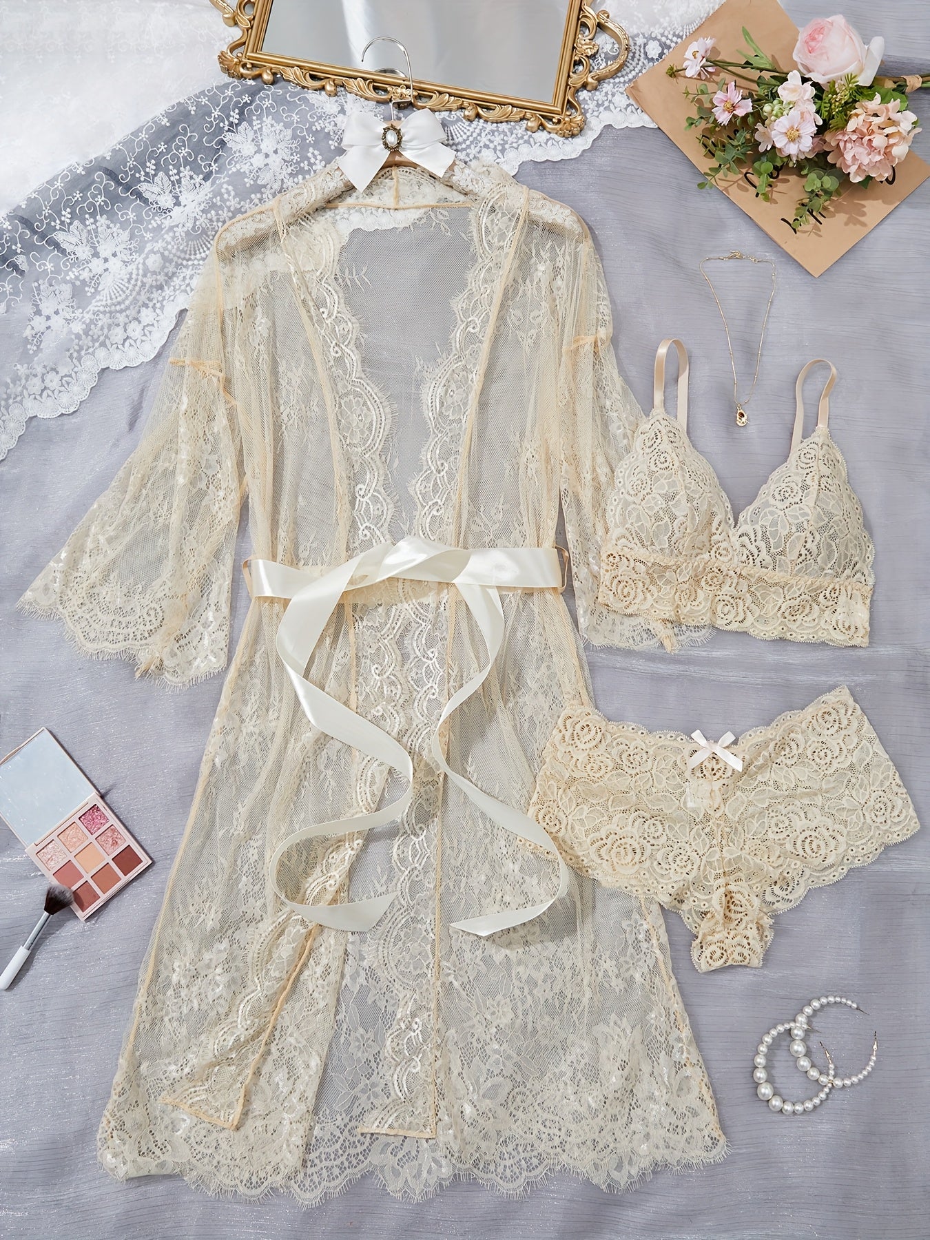 A Sexy Lingerie Set, Complemented by Large Eyelash Lace Scallop Decorations