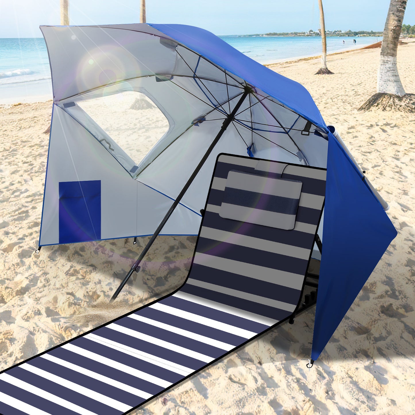 Parasols 2-in-1 Beach Tent Umbrella Heavy-Duty Sun Shelter