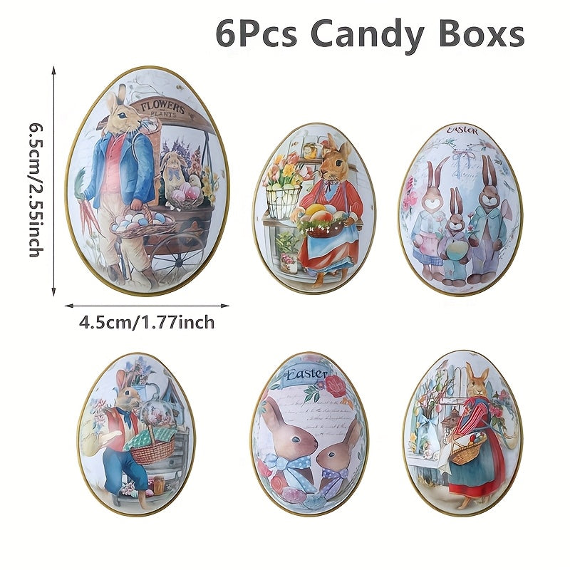 6pcs,Easter Egg Design Candy Boxes,Easter Egg Bunny Pattern Iron Gift Boxes,Happy Easter Decoration For Home,Easter Party Supplies,Easter Party Gift Boxes