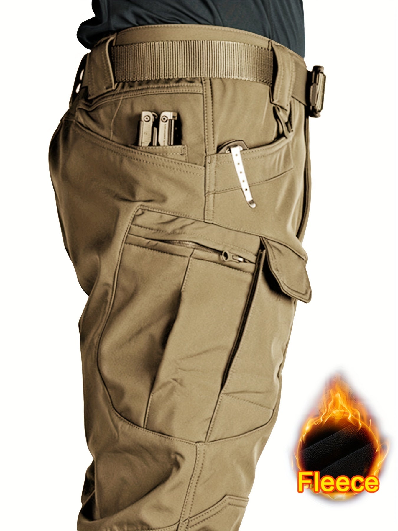 Men'S Fleece-Lined Work Pants - Thick, Tactical, Multi-Pocket Design