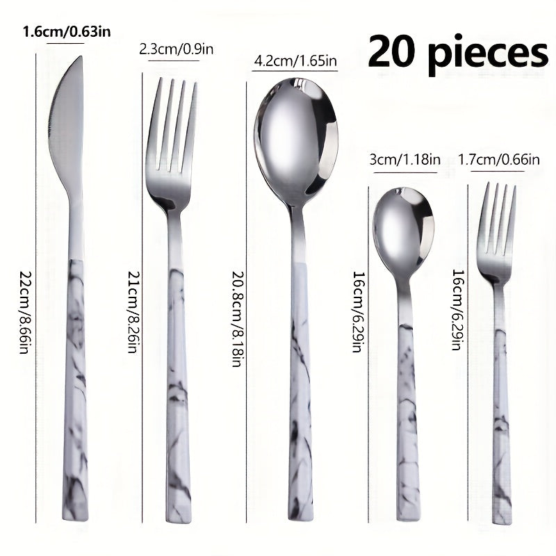 Set Tacâmuri 20/40 piese cu Mâner Texturat din Marmură