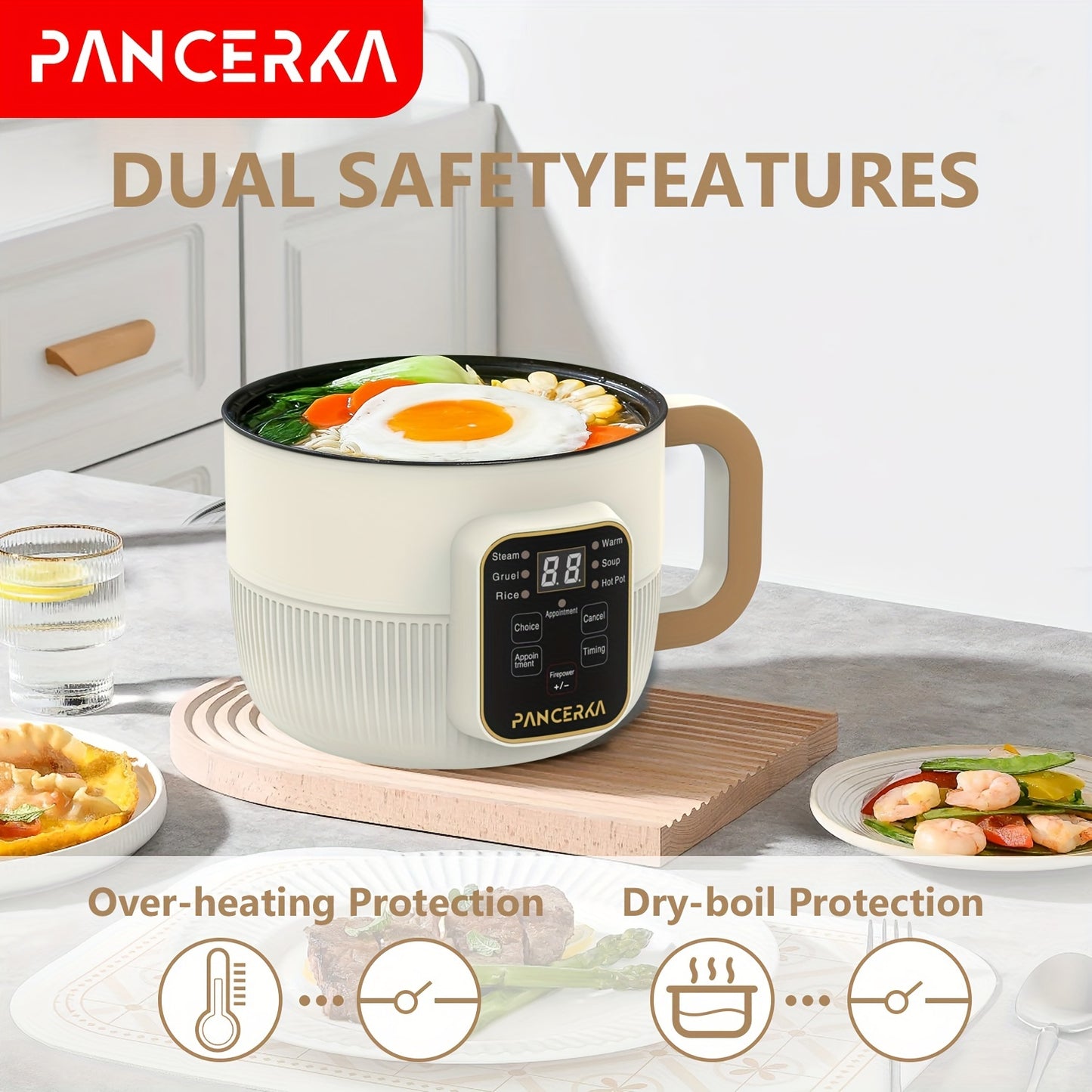 1.0L Multifunctional Non-Stick Steamer with Intelligent Mechanical Buttons