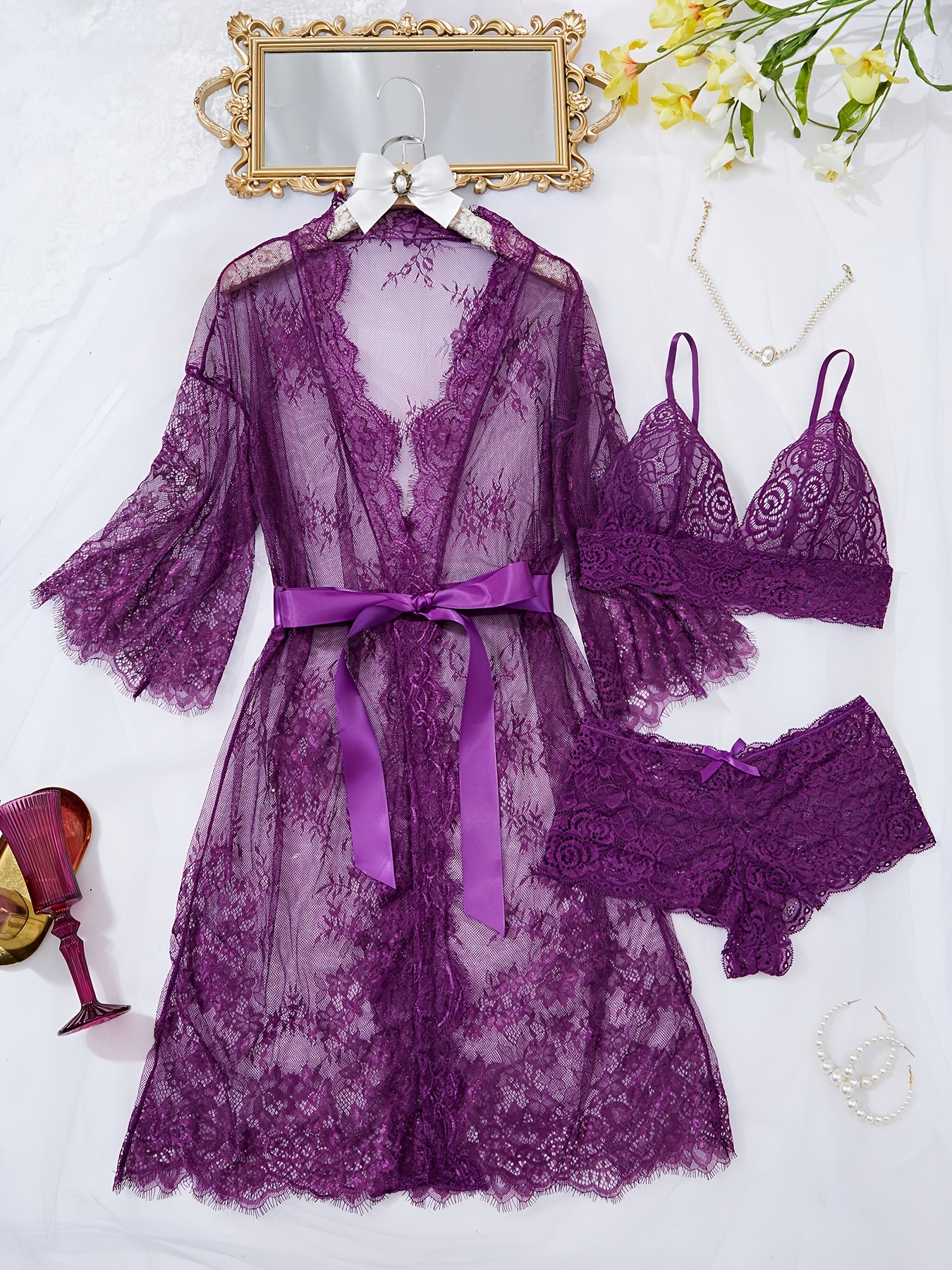 A Sexy Lingerie Set, Complemented by Large Eyelash Lace Scallop Decorations