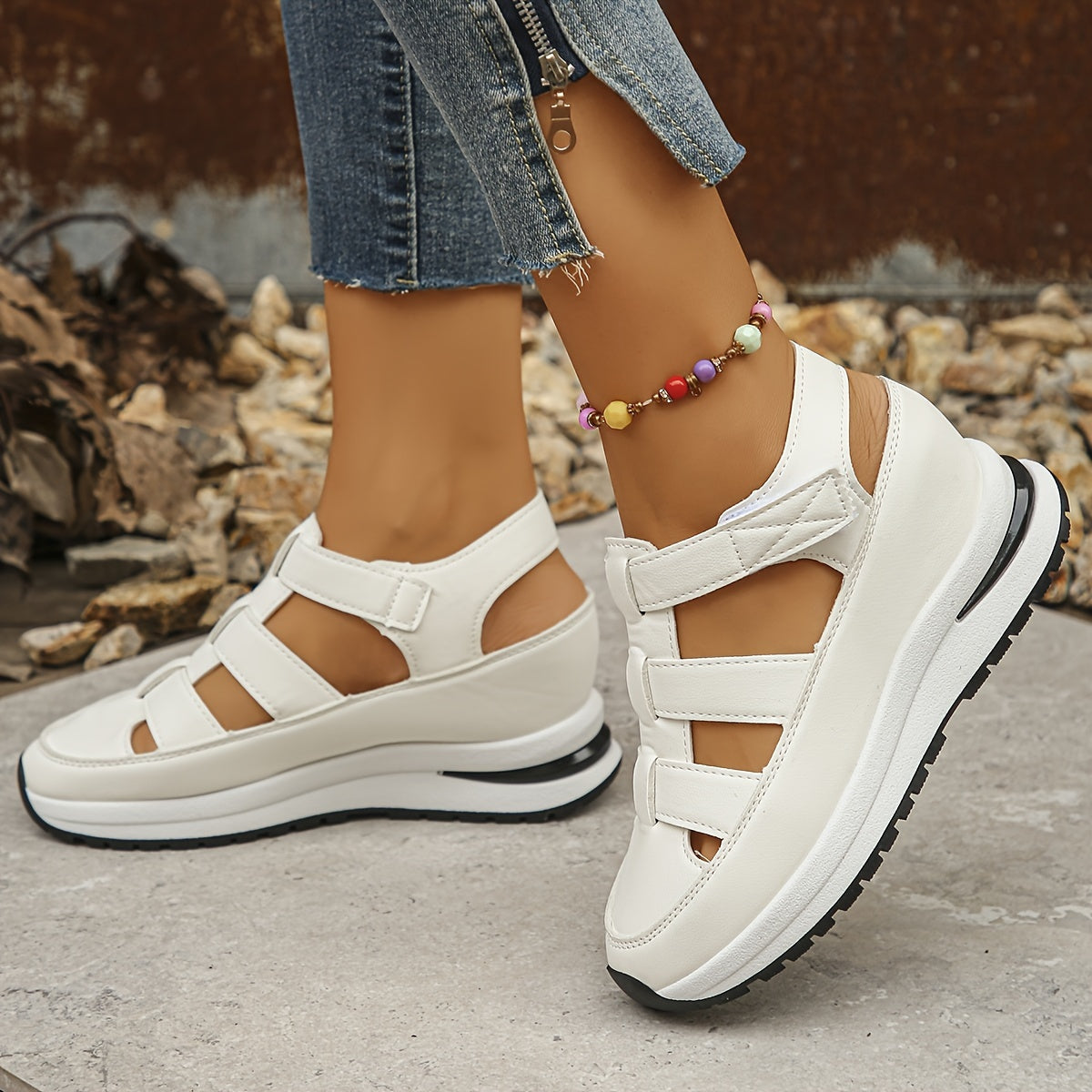 Womens Soft Sole Platform Sandals, Round Toe Comfortable Casual Walking Shoes