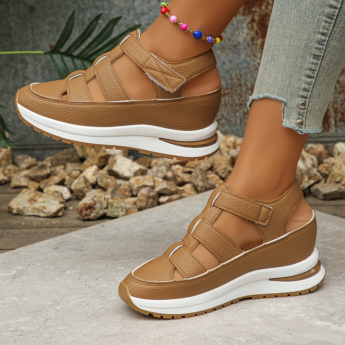 Womens Soft Sole Platform Sandals, Round Toe Comfortable Casual Walking Shoes