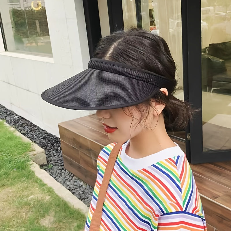 Solid Color Casual Visor Hat Wide Brim UV Protection