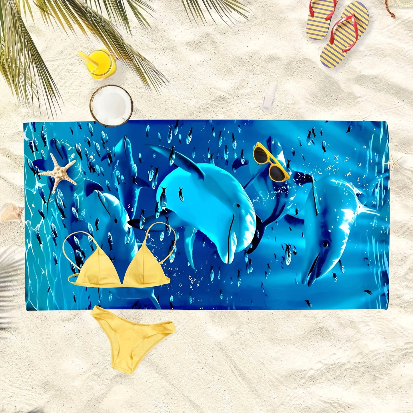 Extra-Large Microfiber Beach Towel with Vibrant Dolphin & Fish Design