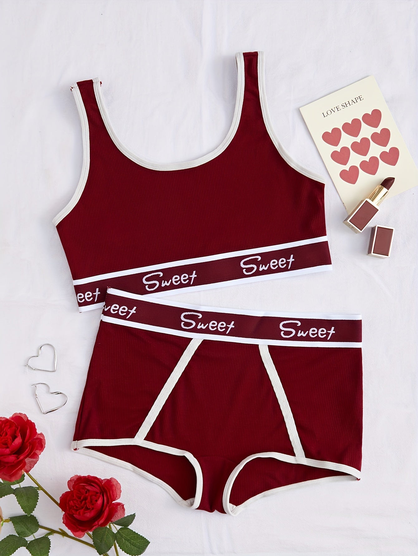 3 Set Sporty Letter Contrast Trim Bra & Shorts Panty