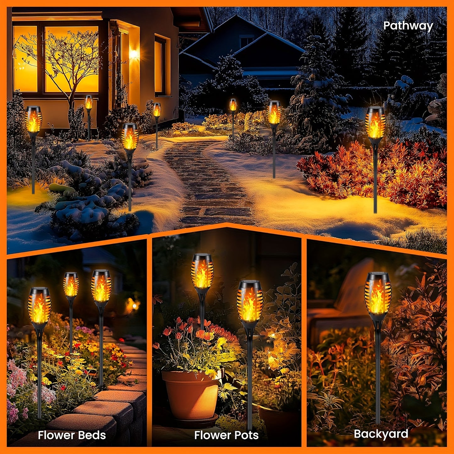 4/8/12pcs Solar Powered Flickering Flame Garden Lights