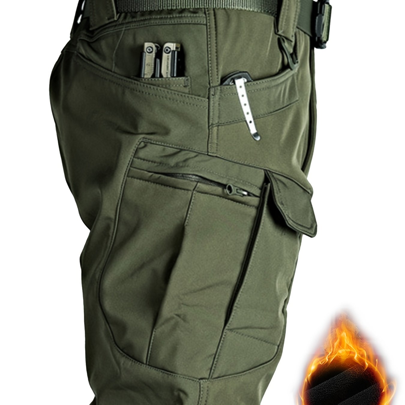 Men'S Fleece-Lined Work Pants - Thick, Tactical, Multi-Pocket Design