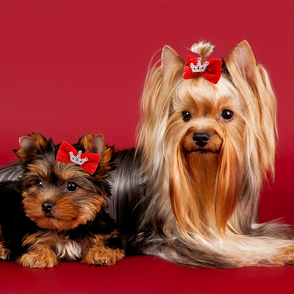 5pcs Mixed Color Crown Bow Dog Hairpins