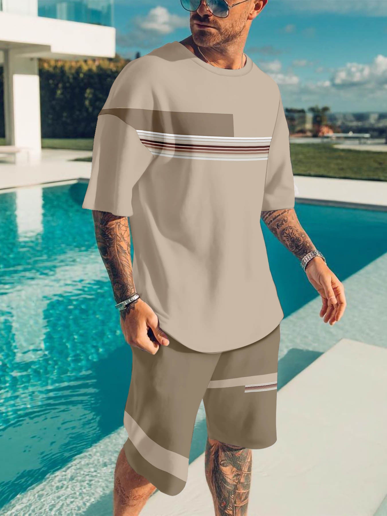 Men'S Breathable Outdoor Casual T-Shirt And Shorts Set