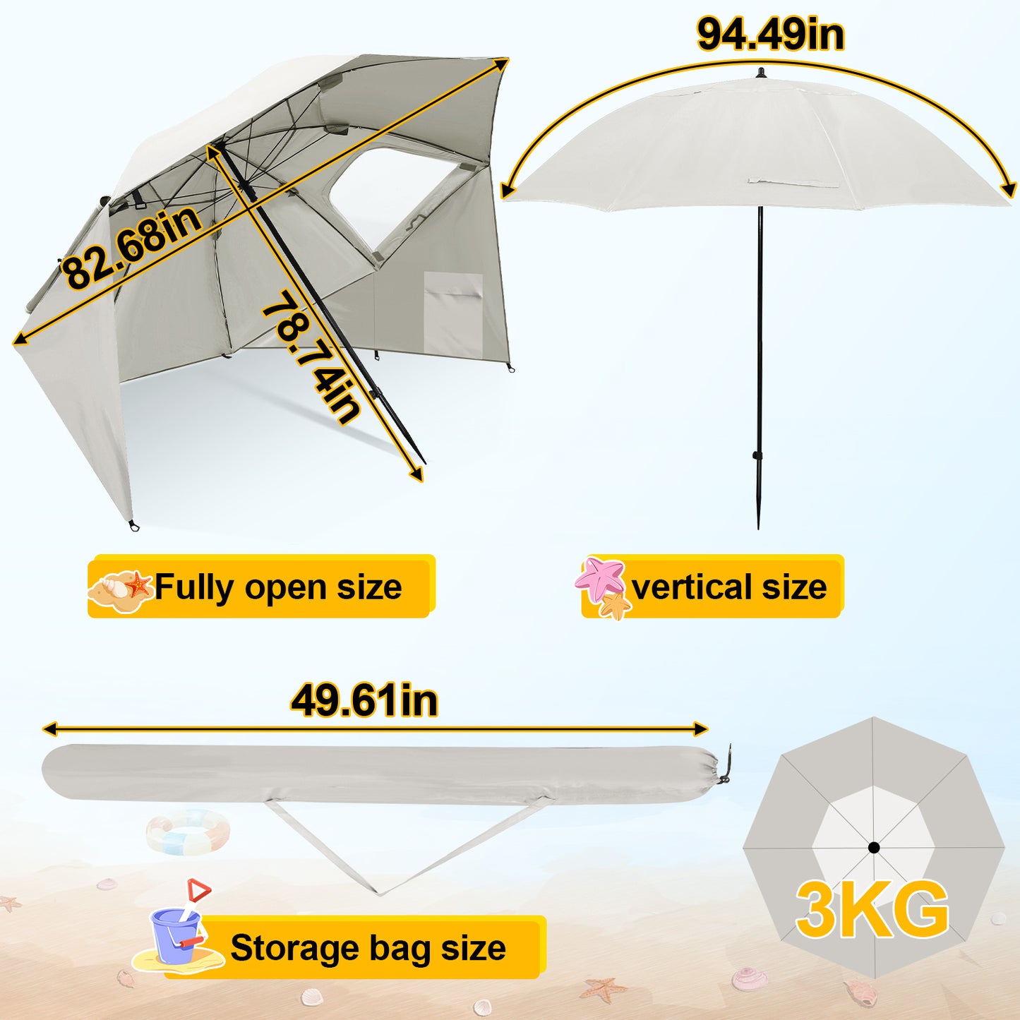 Parasols 2-in-1 Beach Tent Umbrella Heavy-Duty Sun Shelter