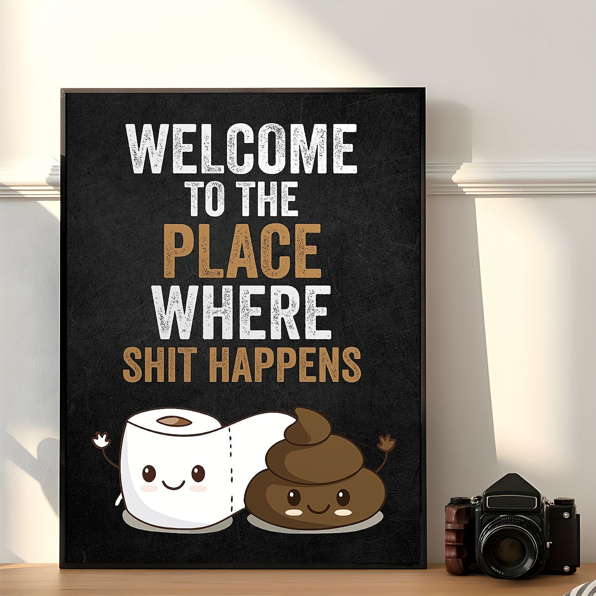 1pc Humorous Frameless Bathroom Canvas Art Print, 30.48x40.64 cm