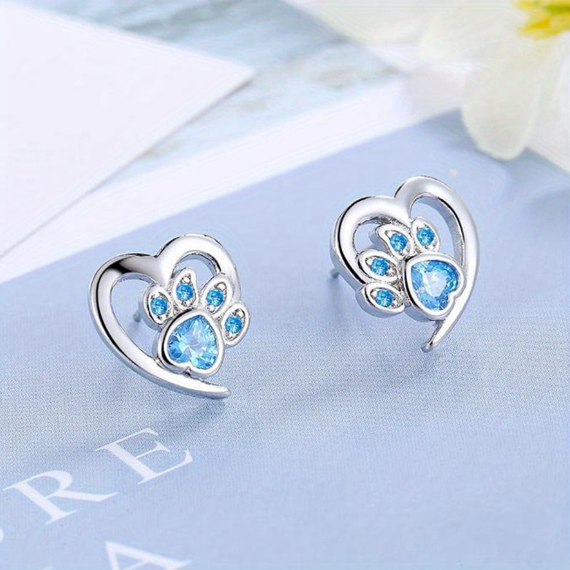 Sterling 925 Silver Hypoallergenic Ear Jewelry Hollow Heart Shape Paw Pattern