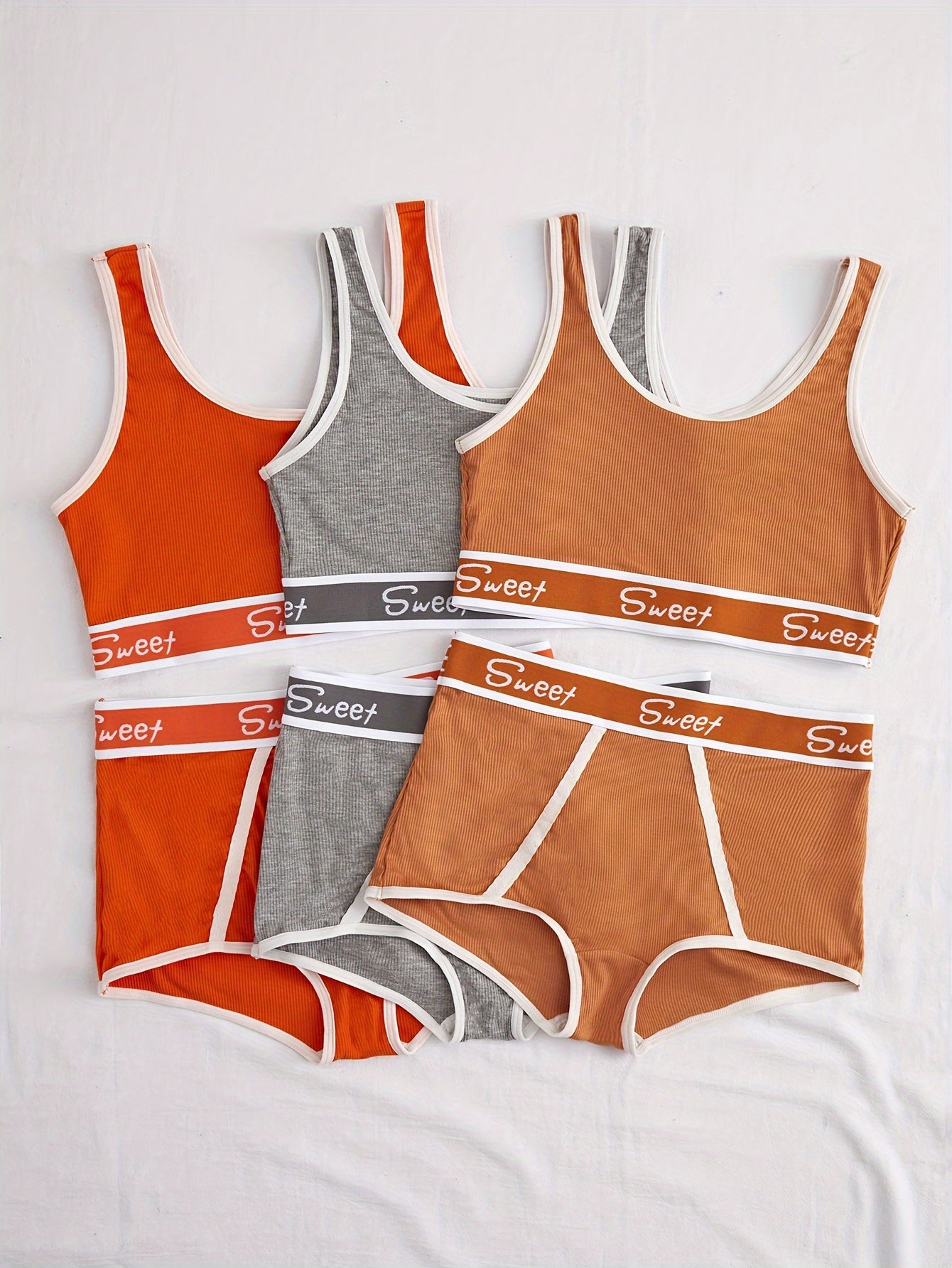 3 Set Sporty Letter Contrast Trim Bra & Shorts Panty