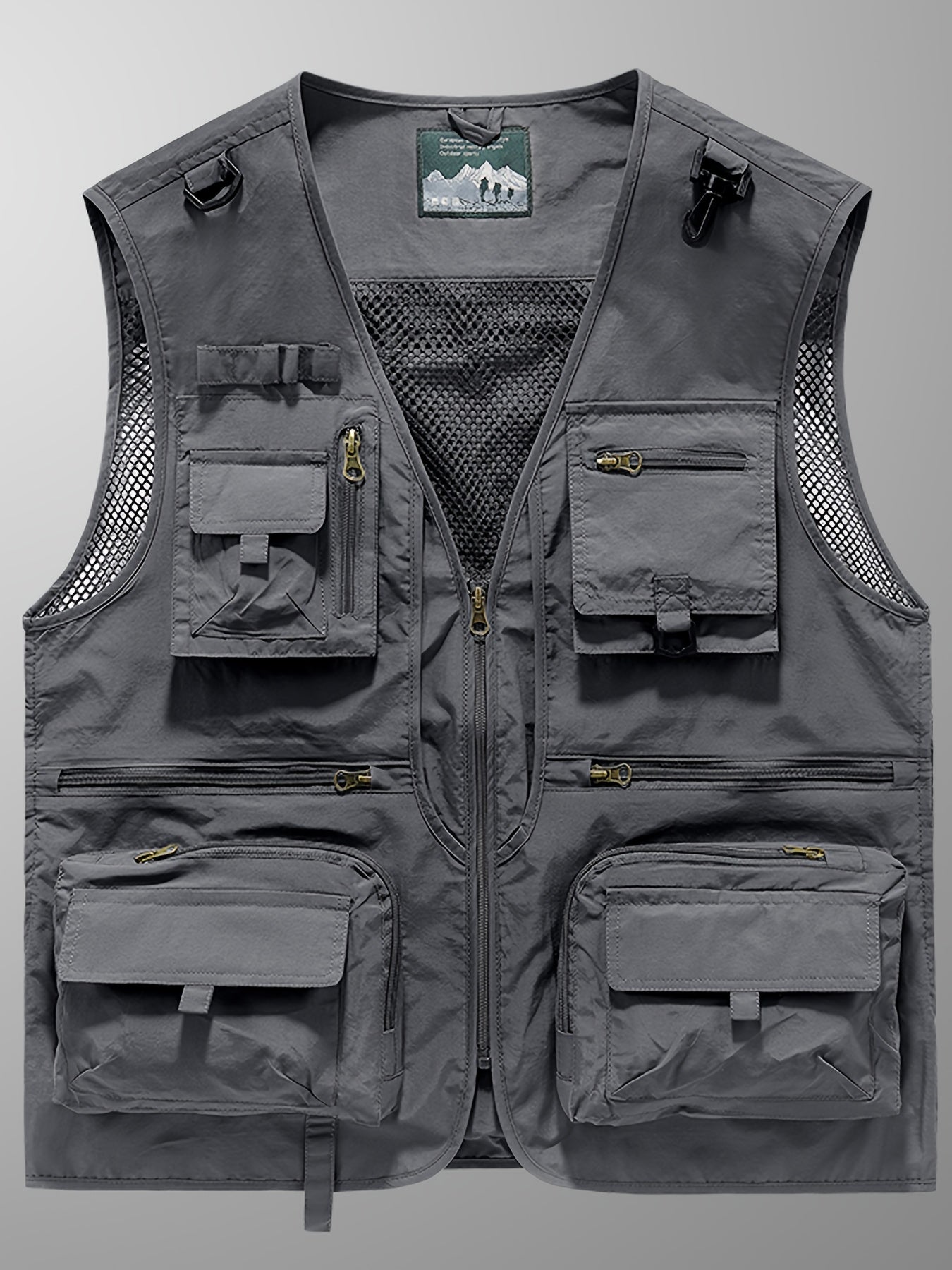 Men's Trendy Zip Up V Neck Vest With Zipper Multi-Pocket