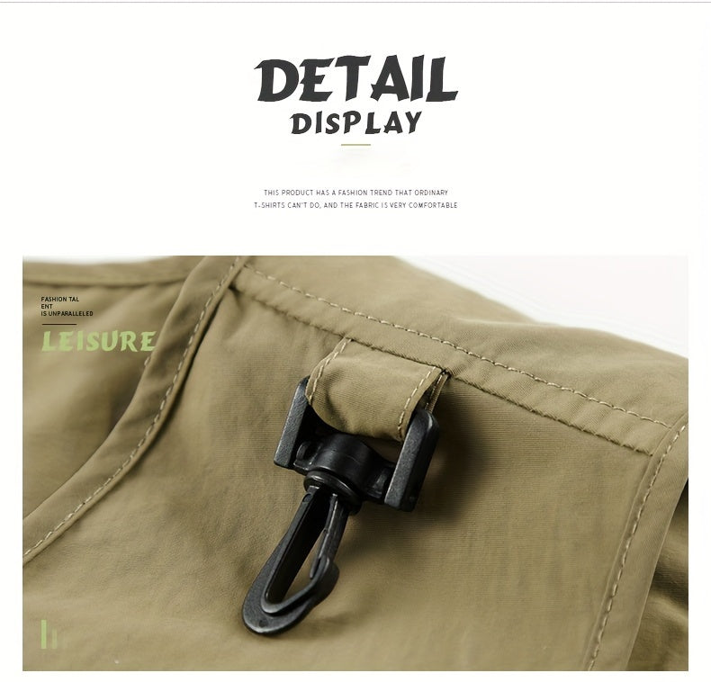 Men's Trendy Zip Up V Neck Vest With Zipper Multi-Pocket