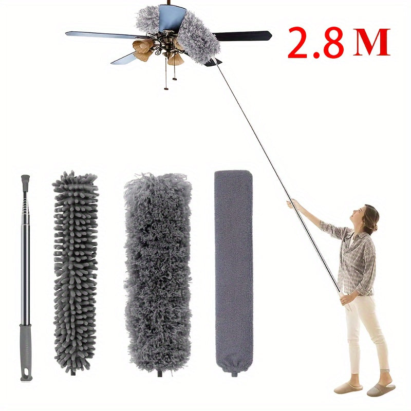 Set 4-în-1 Cuștor de Praf din Microfibră Ultra-Fină cu Tijă Extensibilă