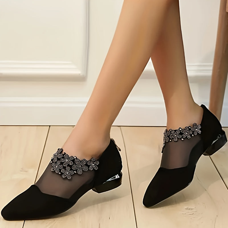1 Pair Elegant Women'S Mid Heel Sandals with Rhinestone Embellishment