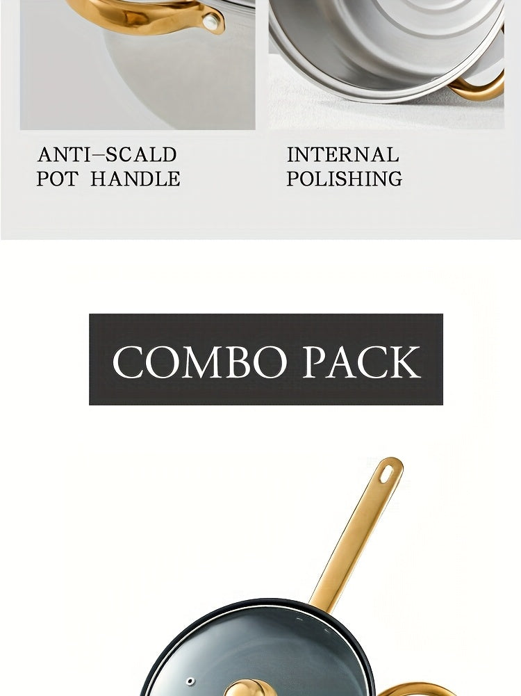 Set 12 Piese Inox cu Mânere Aurii