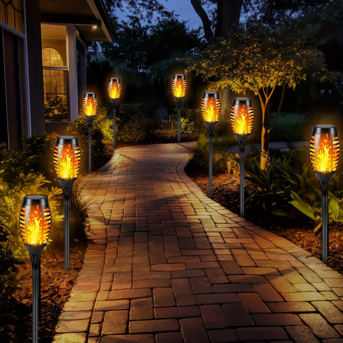 4/8/12pcs Solar Powered Flickering Flame Garden Lights