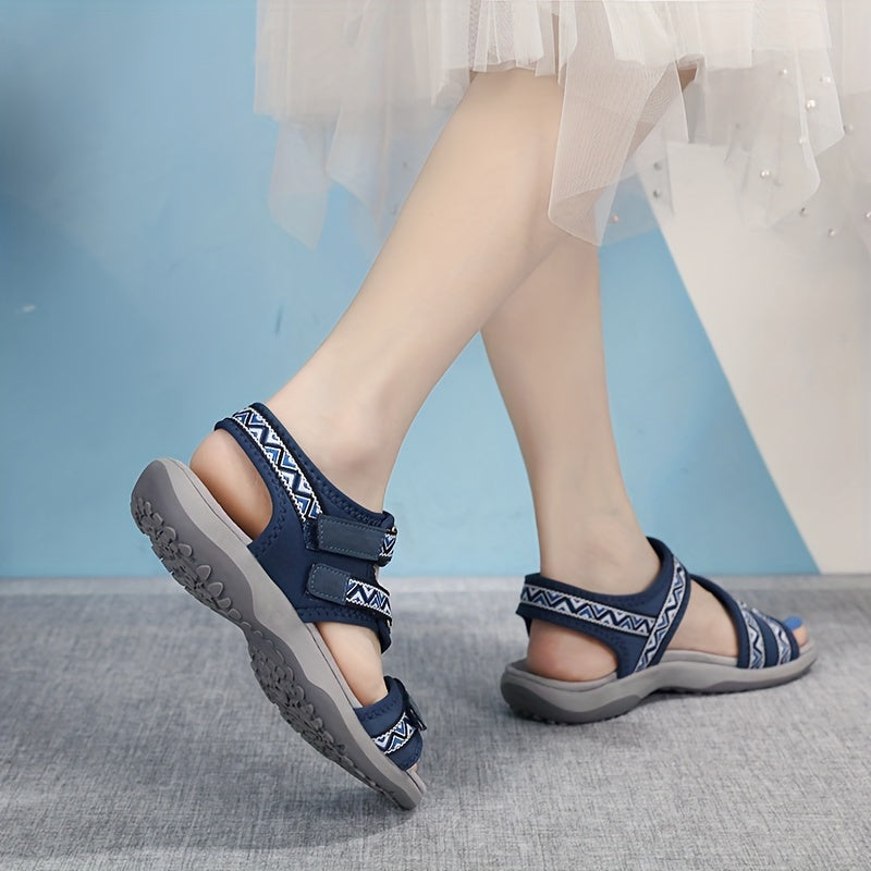 Women's Sporty Flat Sandals with Hook-and-Loop Fastener