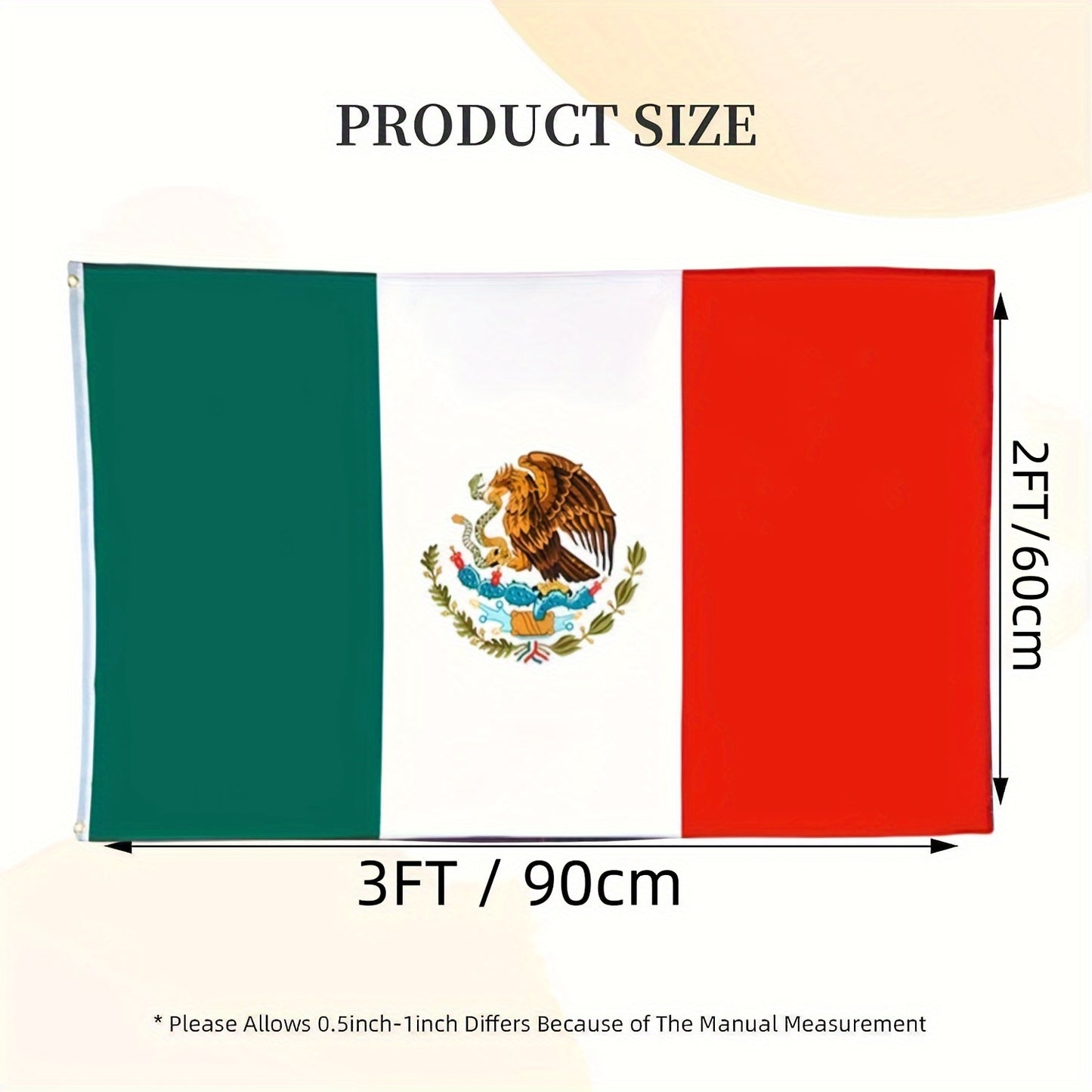 Mexican Flag With Brass Grommet, 3x5 Feet