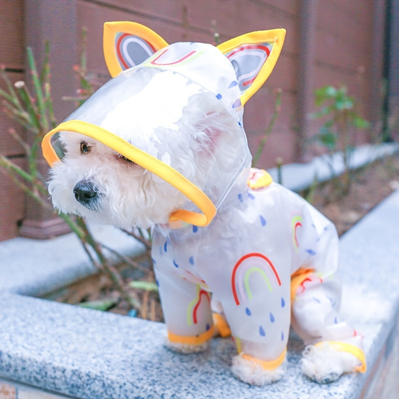 Waterproof Pet Raincoat with Rainbow Pattern for Small