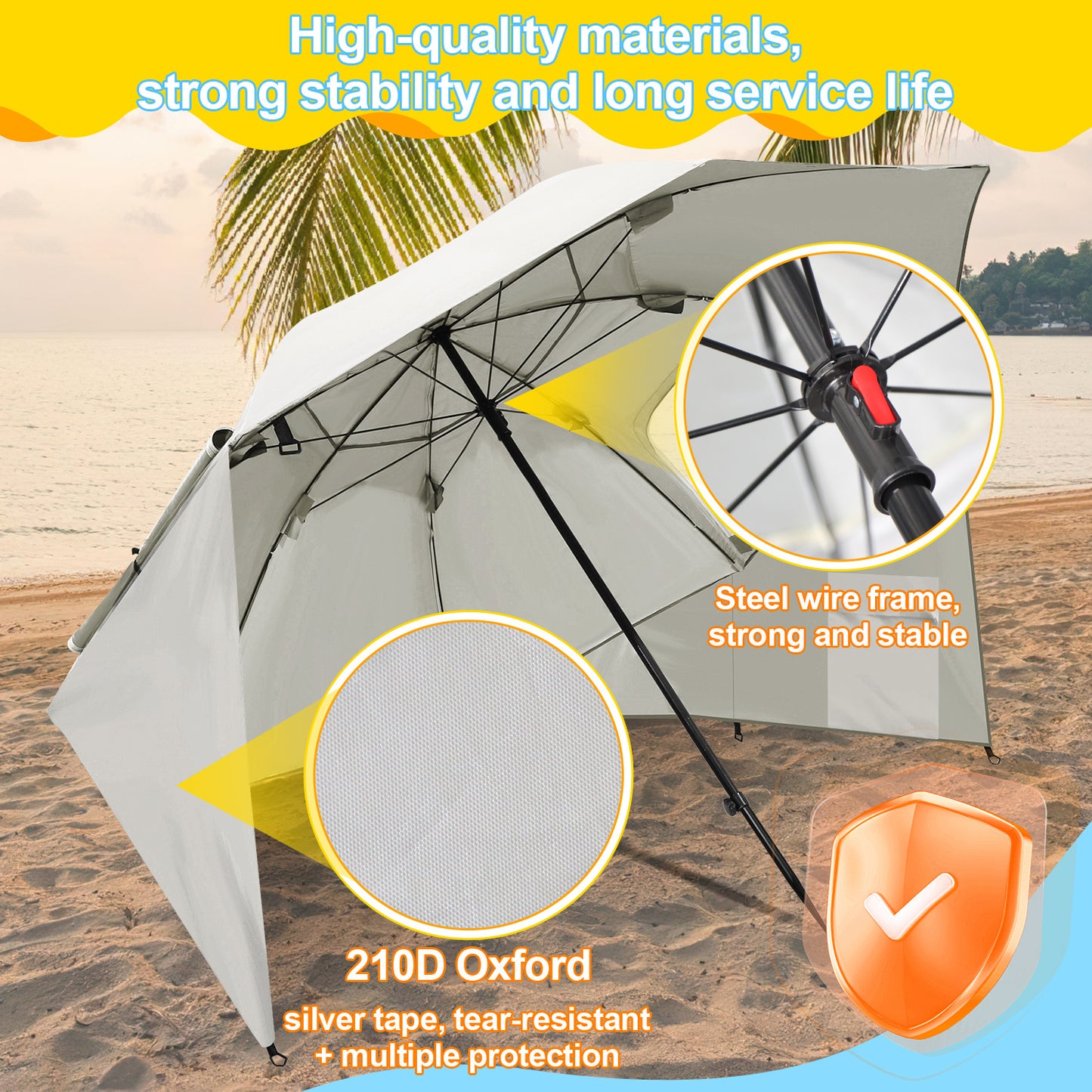Parasols 2-in-1 Beach Tent Umbrella Heavy-Duty Sun Shelter