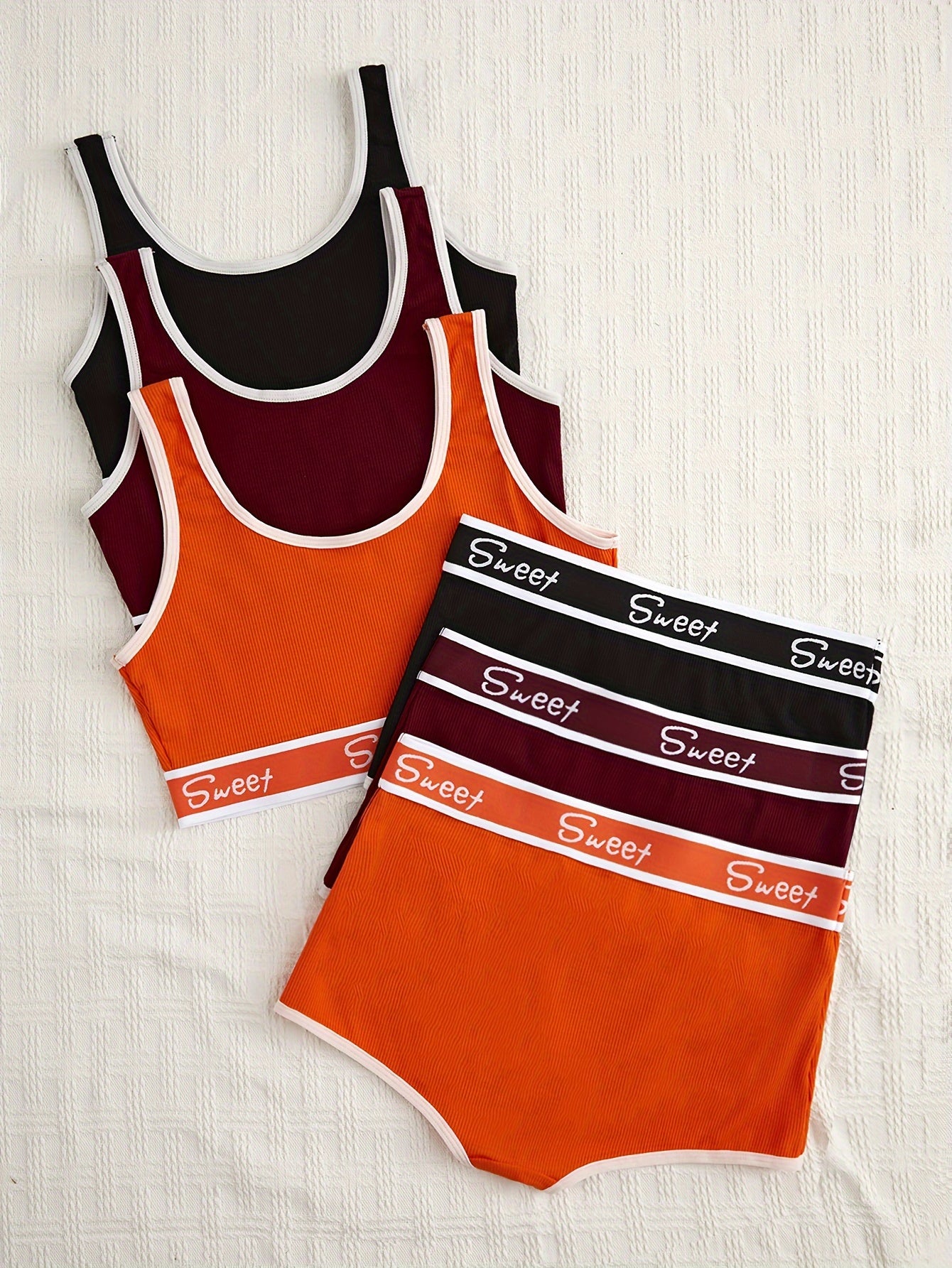 3 Set Sporty Letter Contrast Trim Bra & Shorts Panty