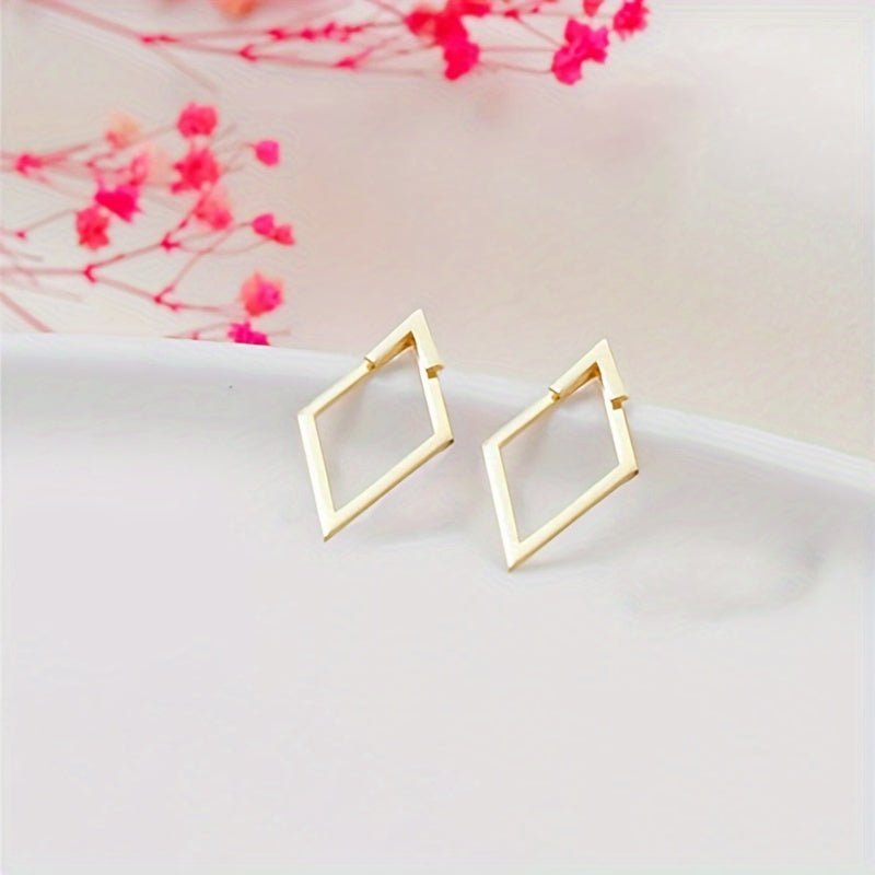 Elegant Geometric Cutout Stud Earrings, 14K Golden Plated, Hypoallergenic Stainless Steel